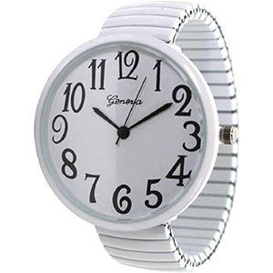 Geneva Super Large Stretch Watch Clear Number Easy Read (White)